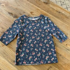 Floral Top - Gray with Red and Green Accents